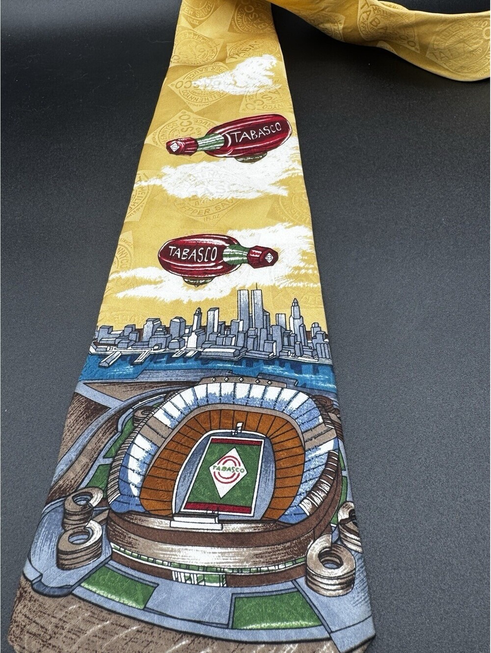Vintage Tabasco Football Stadium Blimp Tie 100% Silk Novelty Sports Necktie - Picture 2 of 8